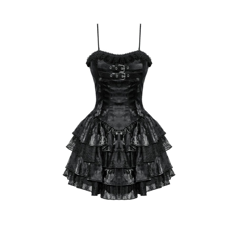 Dark in Love - Punk Shiny PU Leather Layered Korte jurk - Zwart